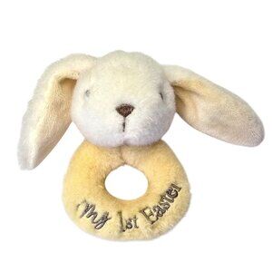 Plush Baby Rattle Bunny My First Easter Soft Stuffed Animal Toy Embroidered